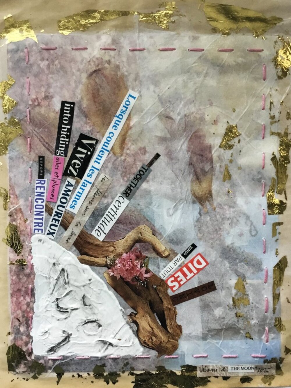 Collage on reproduction mounted on silk and butcher's papers 8 1/2 X 10 1/2 inch
